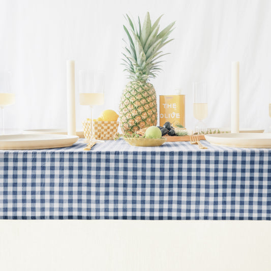 tablecloth gingham plaid buffalo checkered cotton stonewashed blue white rectangle