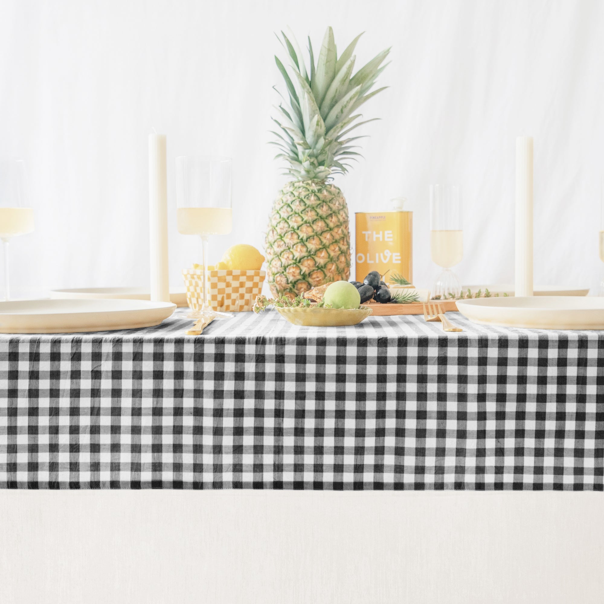 tablecloth gingham plaid buffalo checkered cotton stonewashed black white rectangle