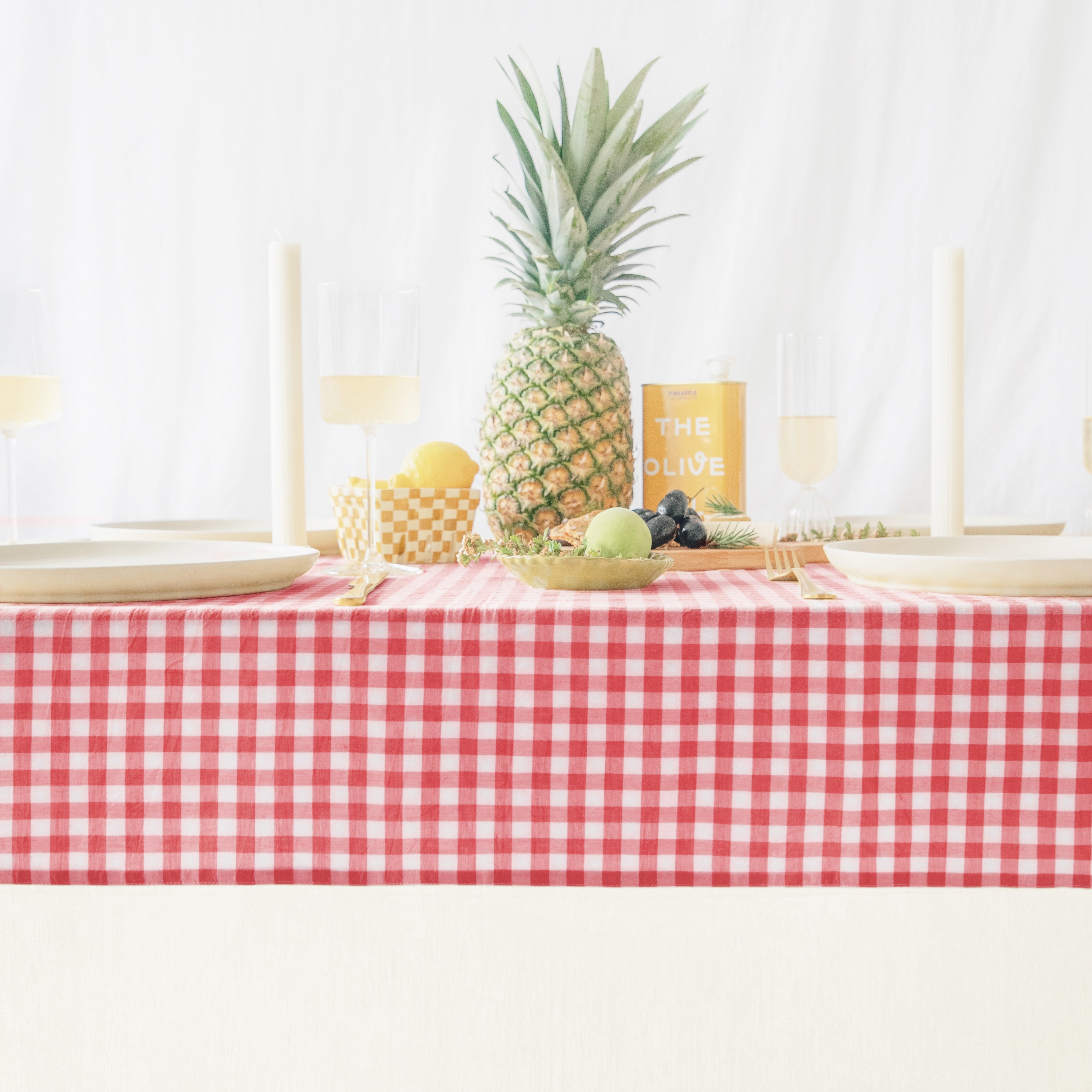 tablecloth gingham plaid buffalo checkered cotton stonewashed red white rectangle