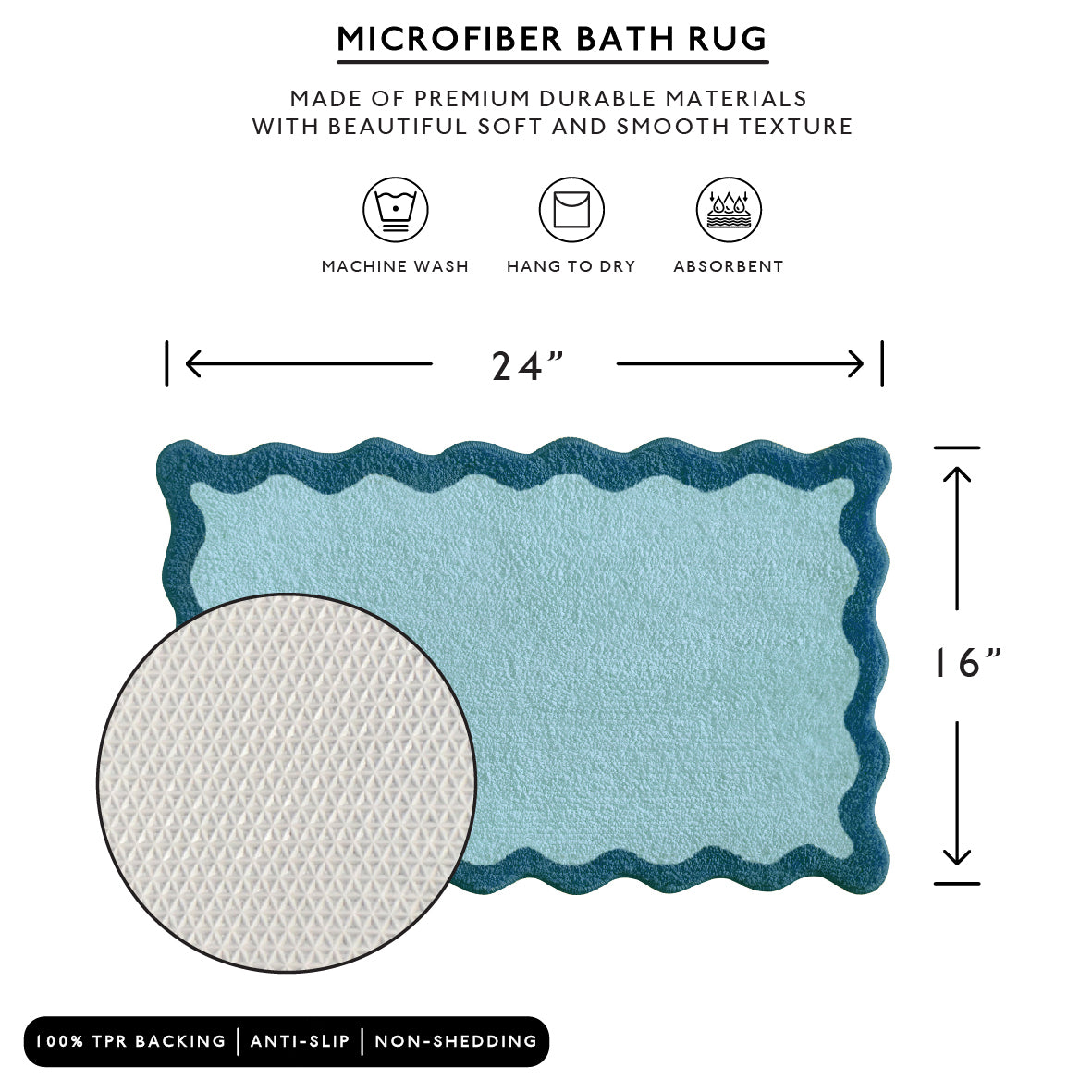 bath mat blue scalloped wavy edge