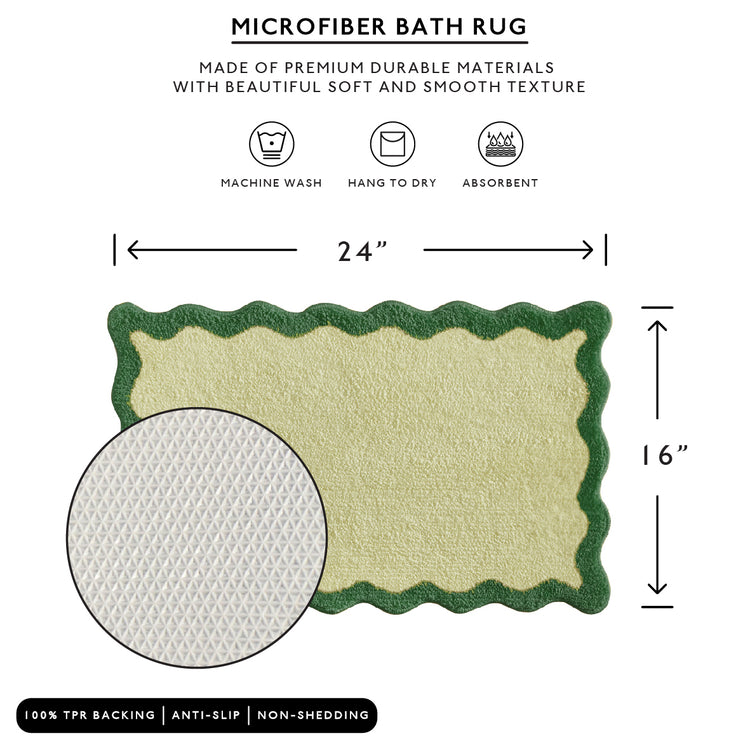 bath mat green scalloped wavy edge