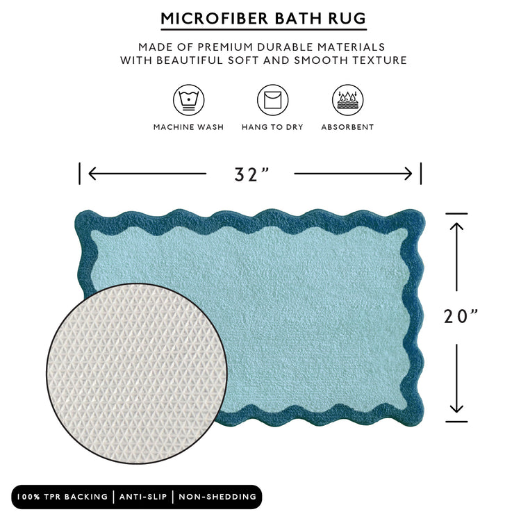 bath mat blue scalloped wavy edge