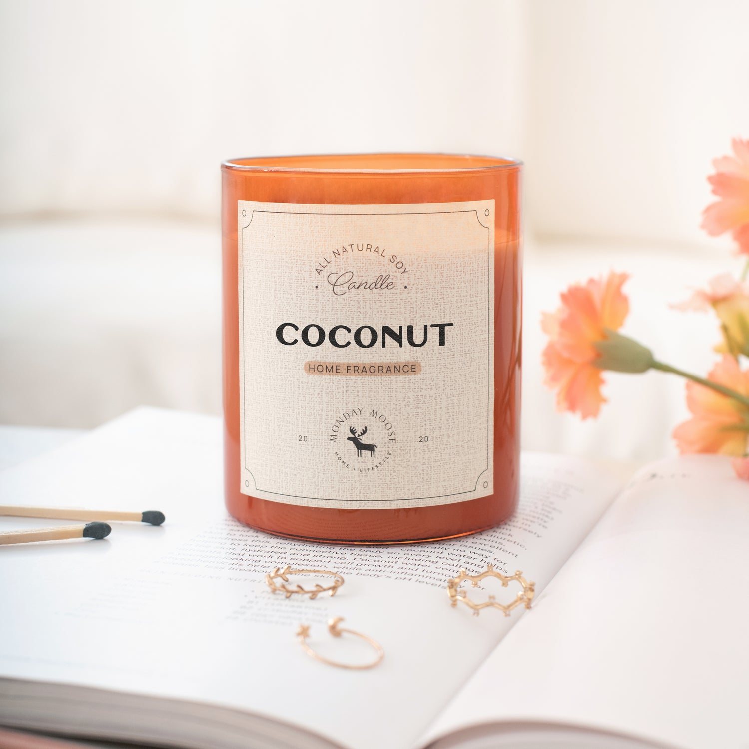 soy wax candle amber jar coconut