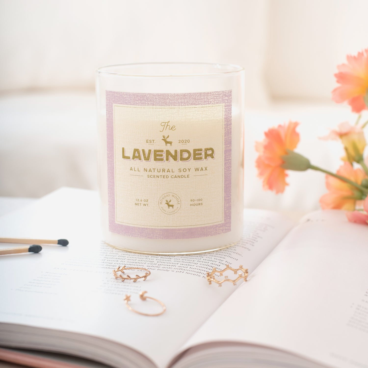 soy wax candle transparent jar lavender