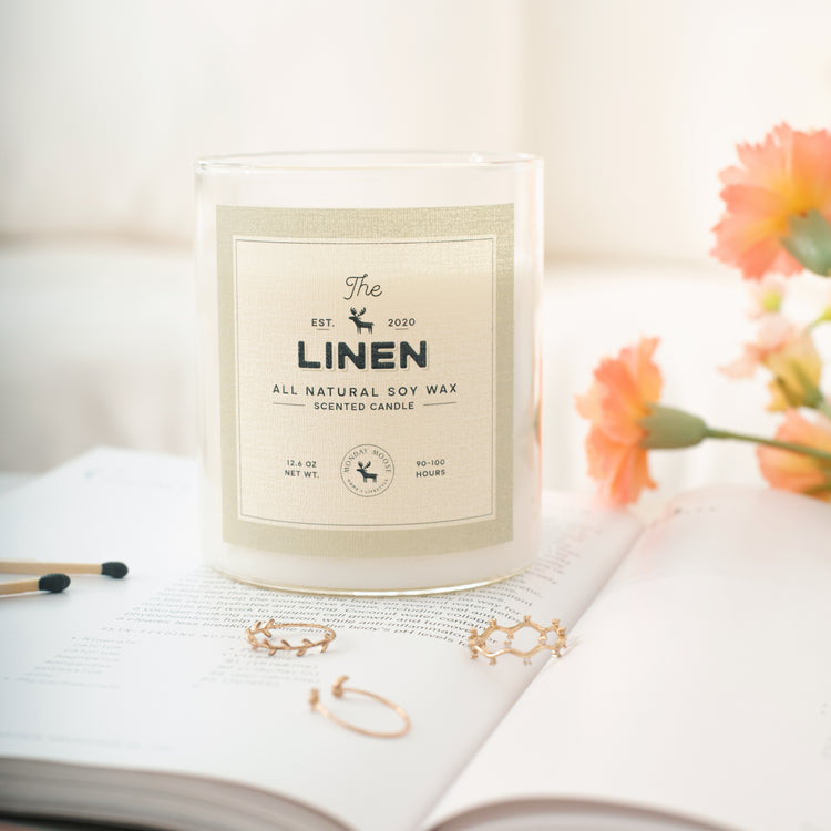 soy wax candle transparent jar linen