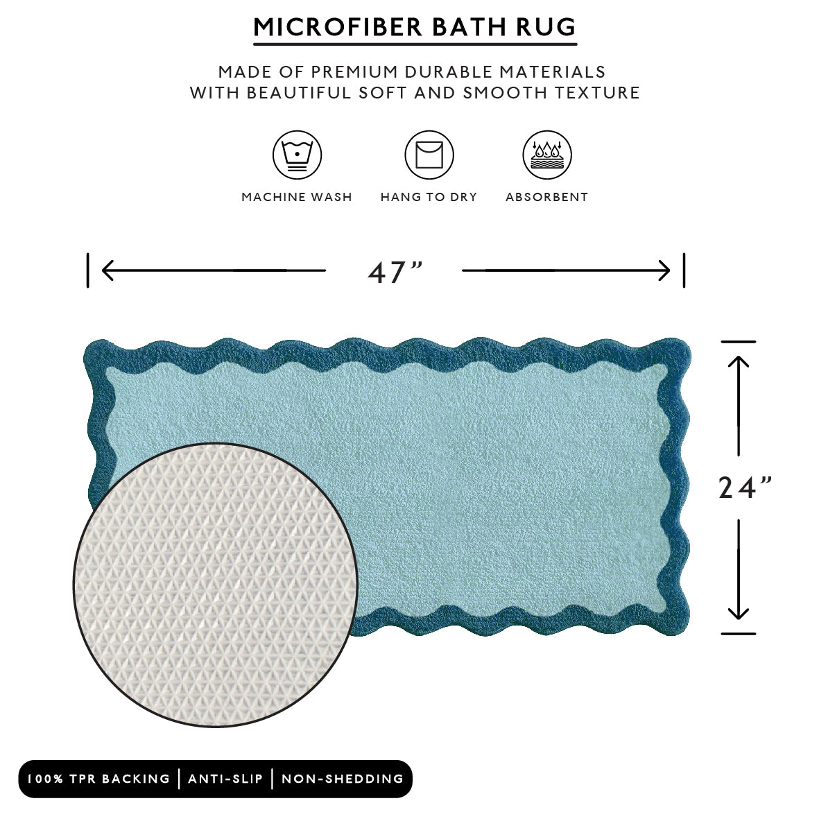 bath mat blue scalloped wavy edge