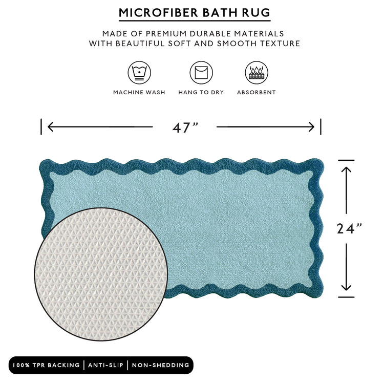 bath mat blue scalloped wavy edge