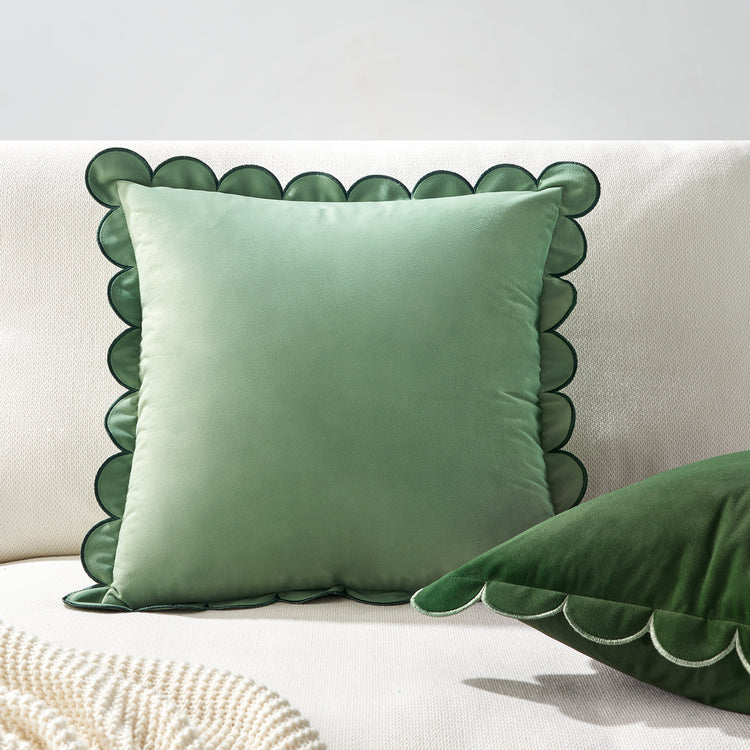 scalloped edge velvet pillows set of two green light green