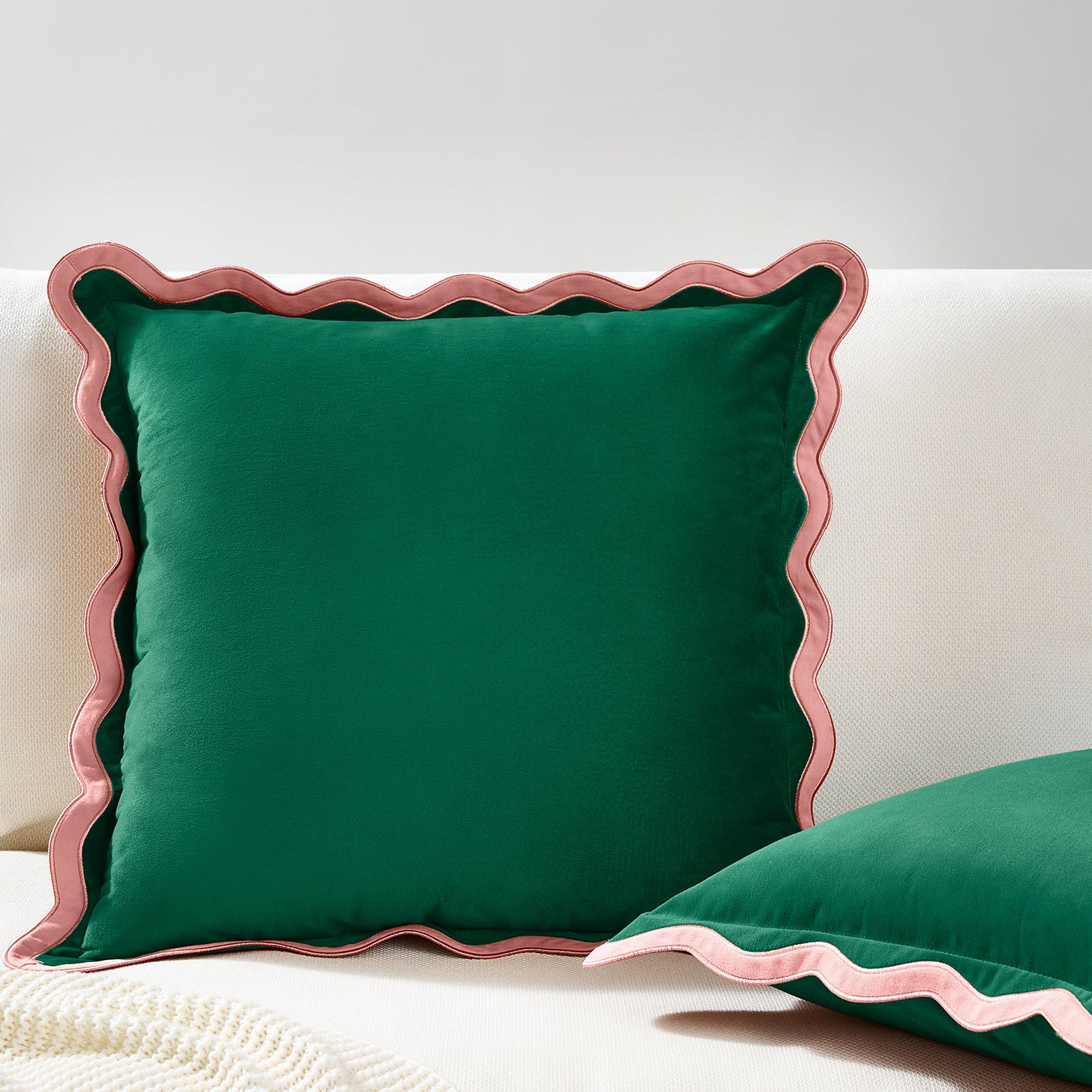 scalloped edge velvet pillows set of two pink green