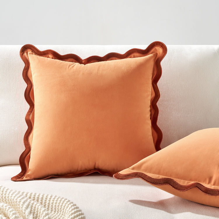 scalloped edge velvet pillows set of two rust coral