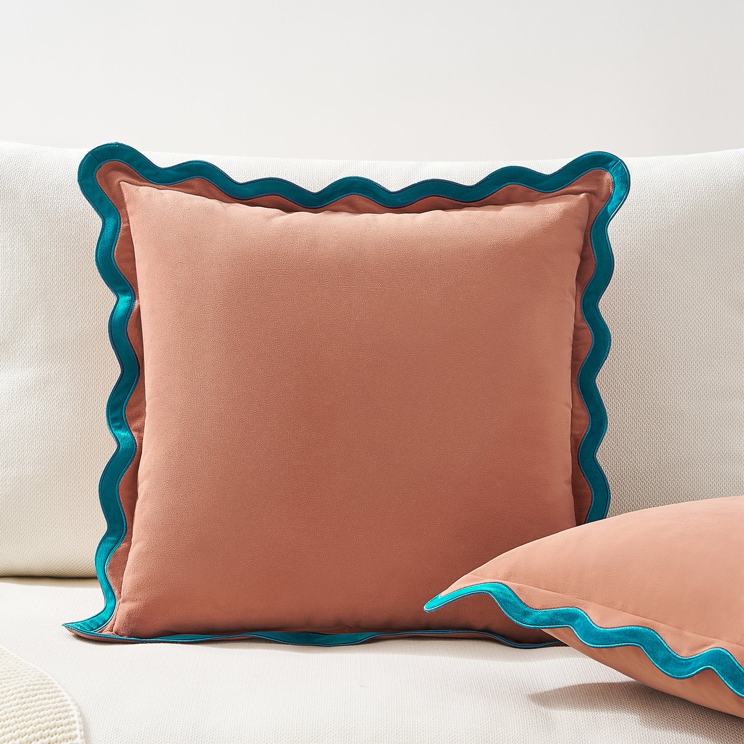 scalloped edge velvet pillows set of two teal pink