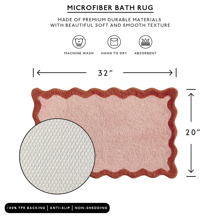 bath mat blush pink scalloped wavy edge