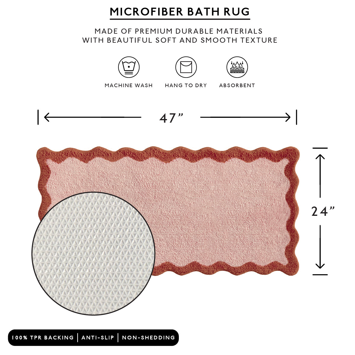 bath mat blush pink scalloped wavy edge