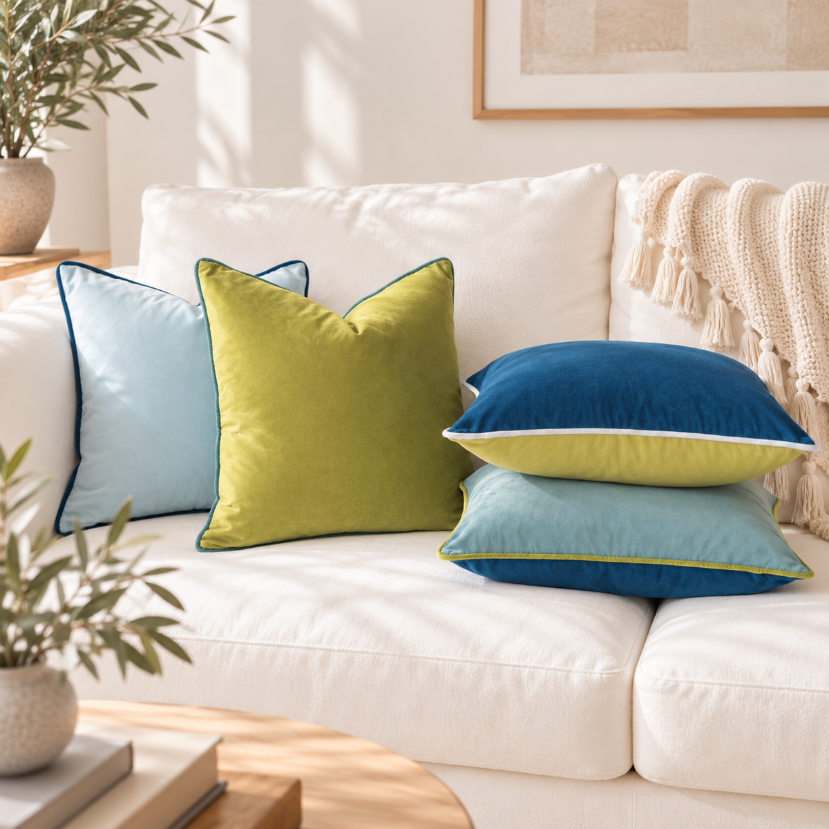 piping edge velvet decorative throw. pillow covers