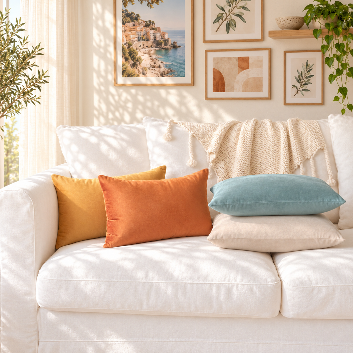 velvet decorative throw pillow covers orange teal yellow beige