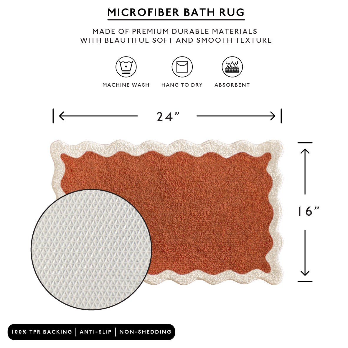 bath mat terracotta scalloped wavy edge