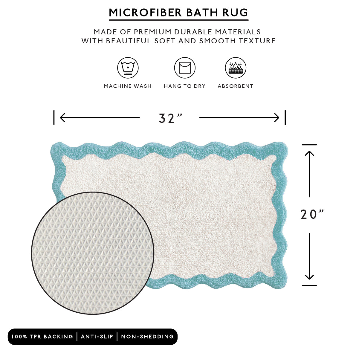 bath mat sky blue scalloped wavy edge