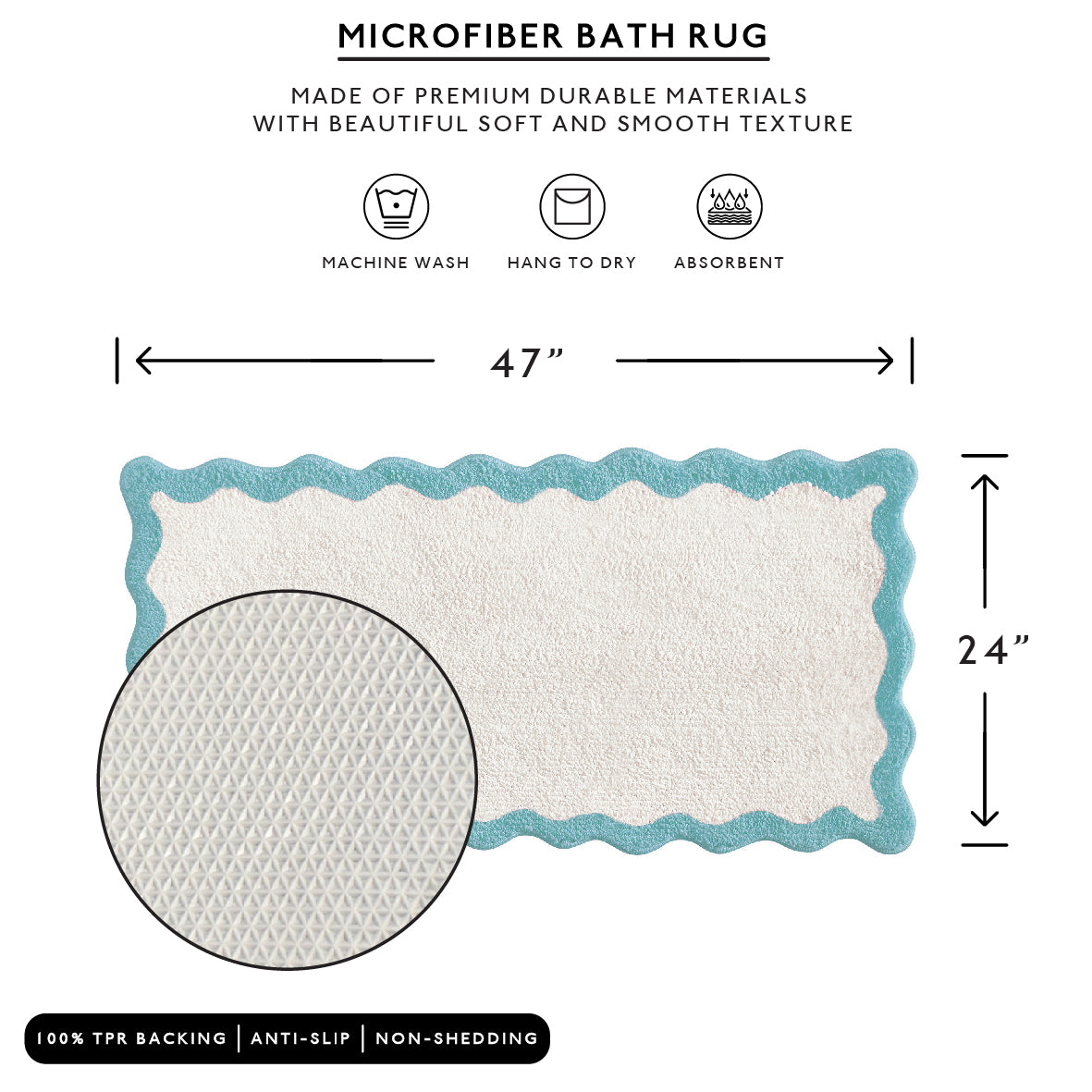 bath mat sky blue scalloped wavy edge