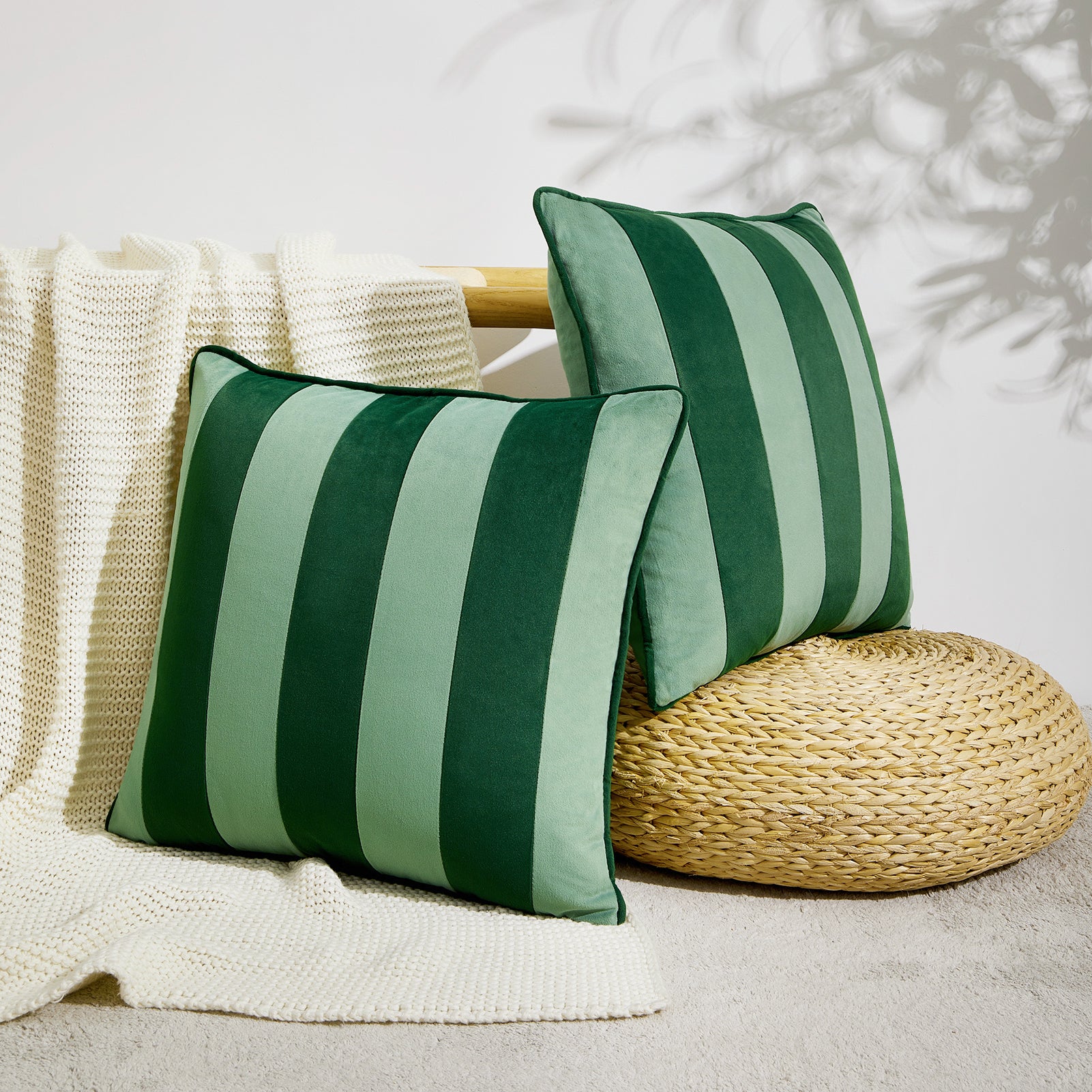 striped velvet pillows set of two green light green