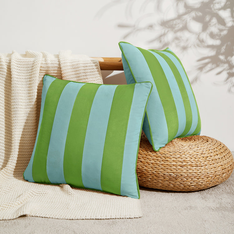 striped velvet pillows set of two light green light blue