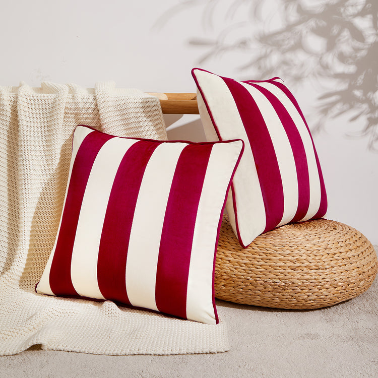 striped velvet pillows set of two red white christmas