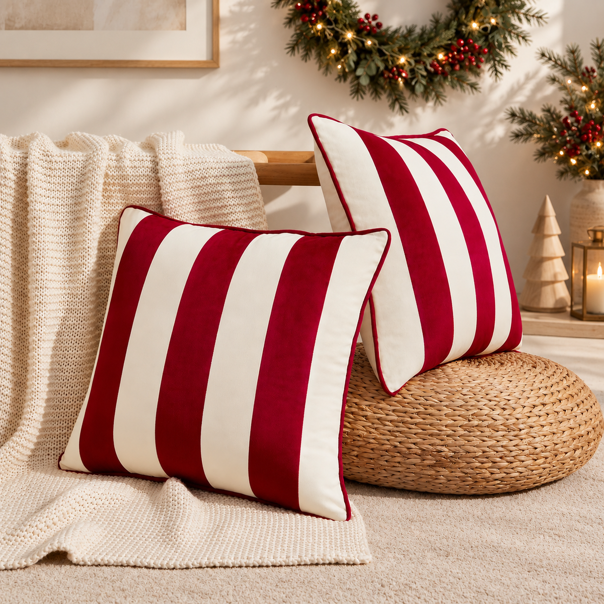 christmas throw pillow covers stripe red white