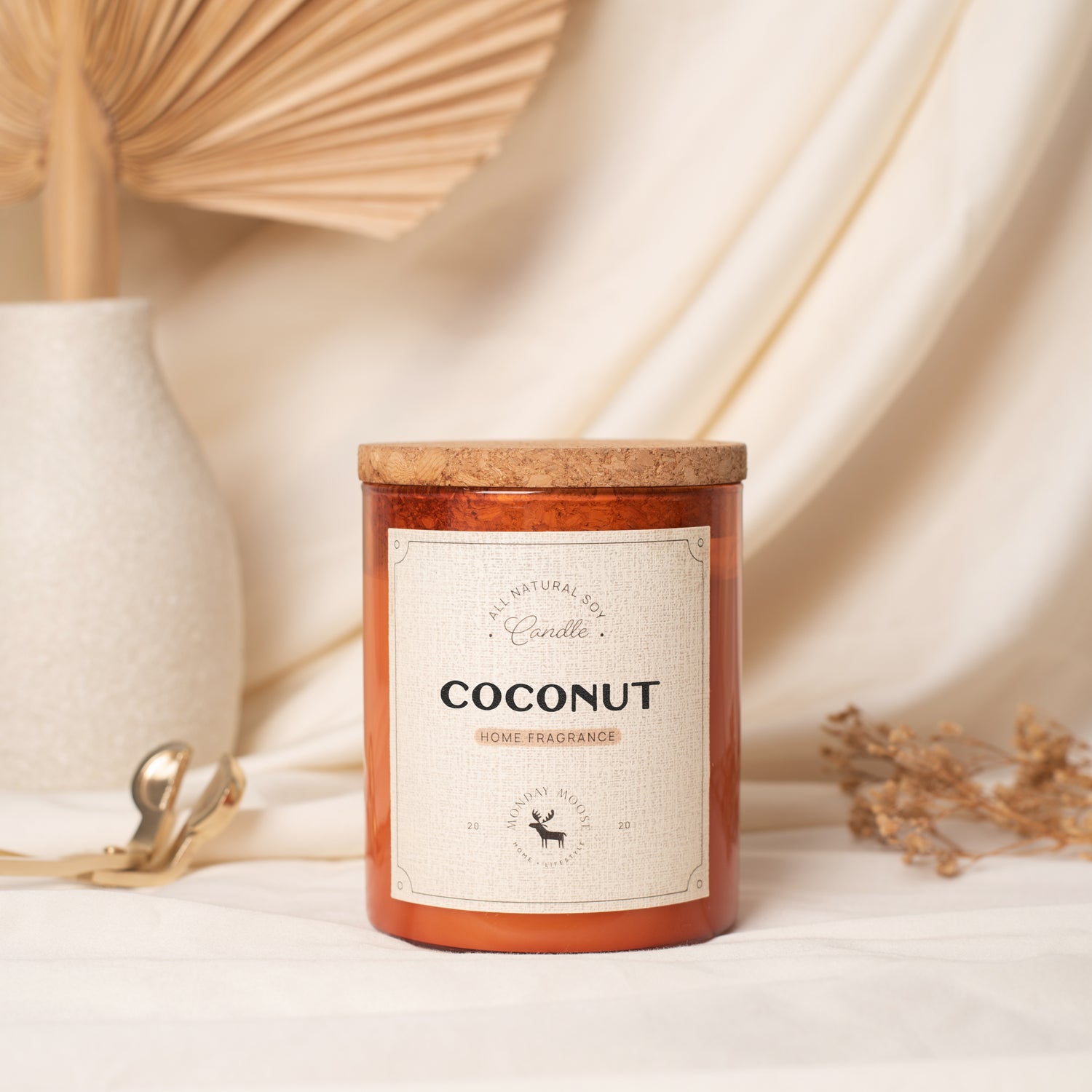 soy wax candle amber jar coconut