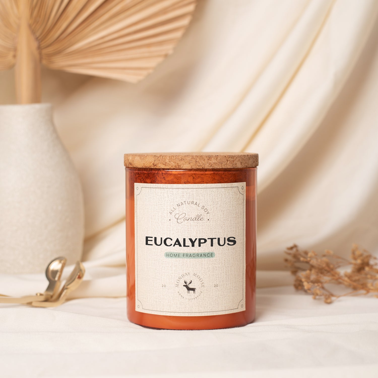 soy wax candle amber jar eucalyptus