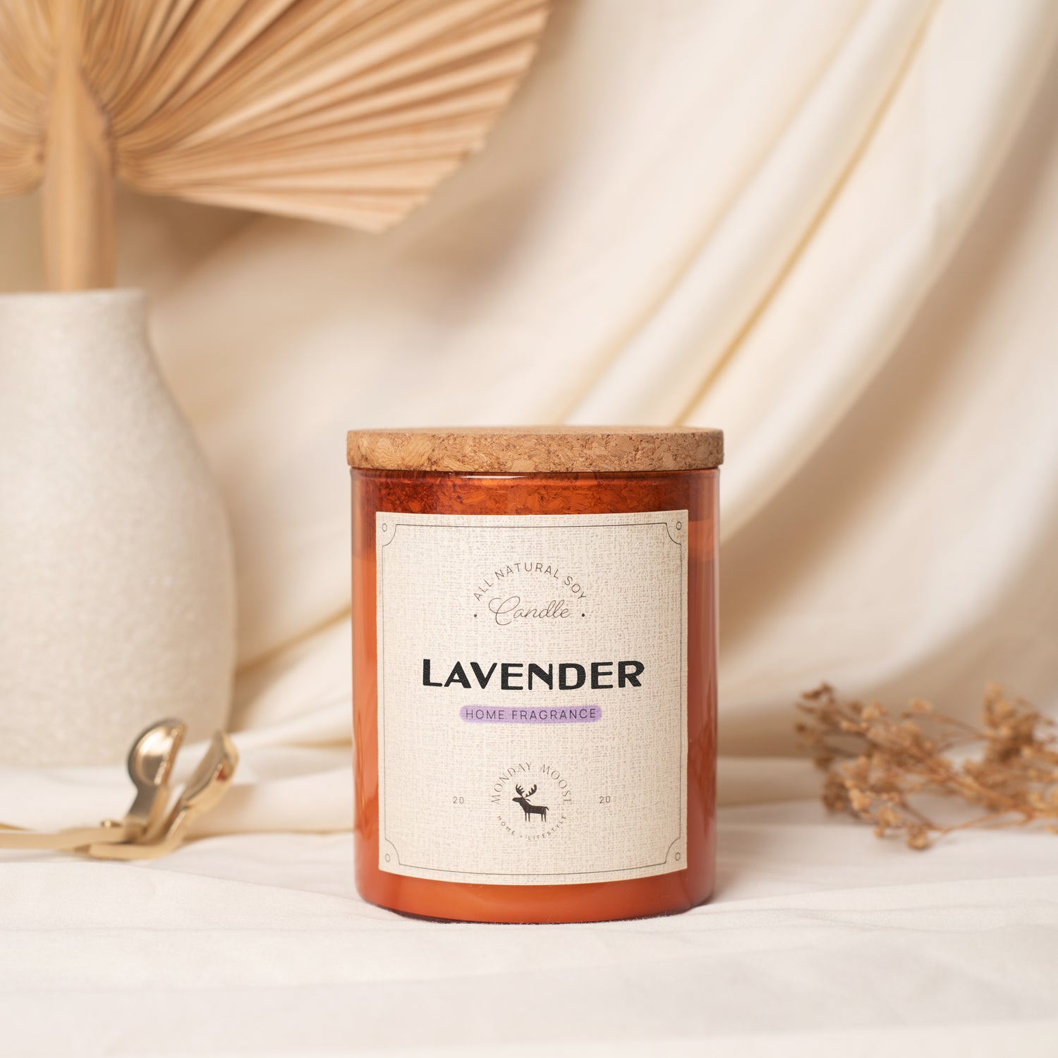 soy wax candle amber jar lavender