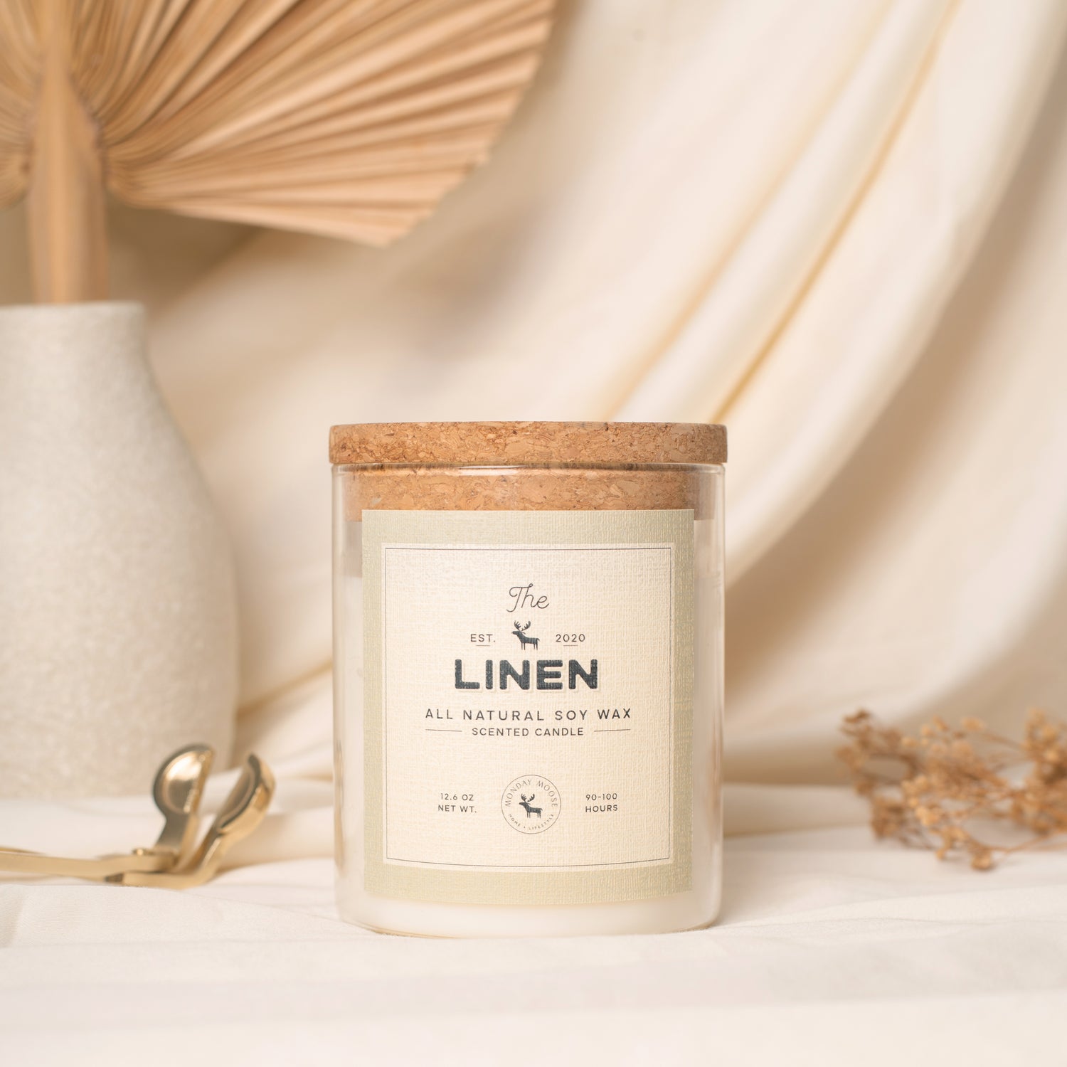 soy wax candle transparent jar linen