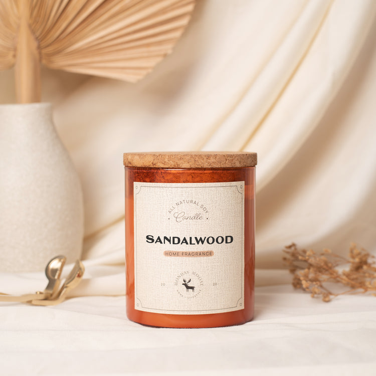 soy wax candle amber jar sandalwood