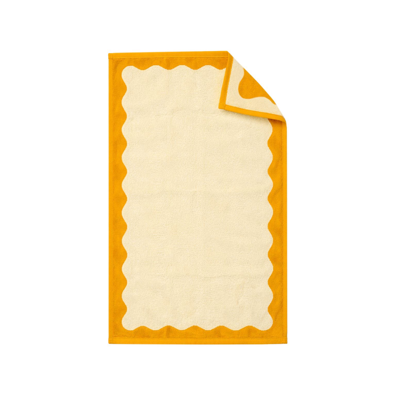 Beige towel with yellow border on a white background