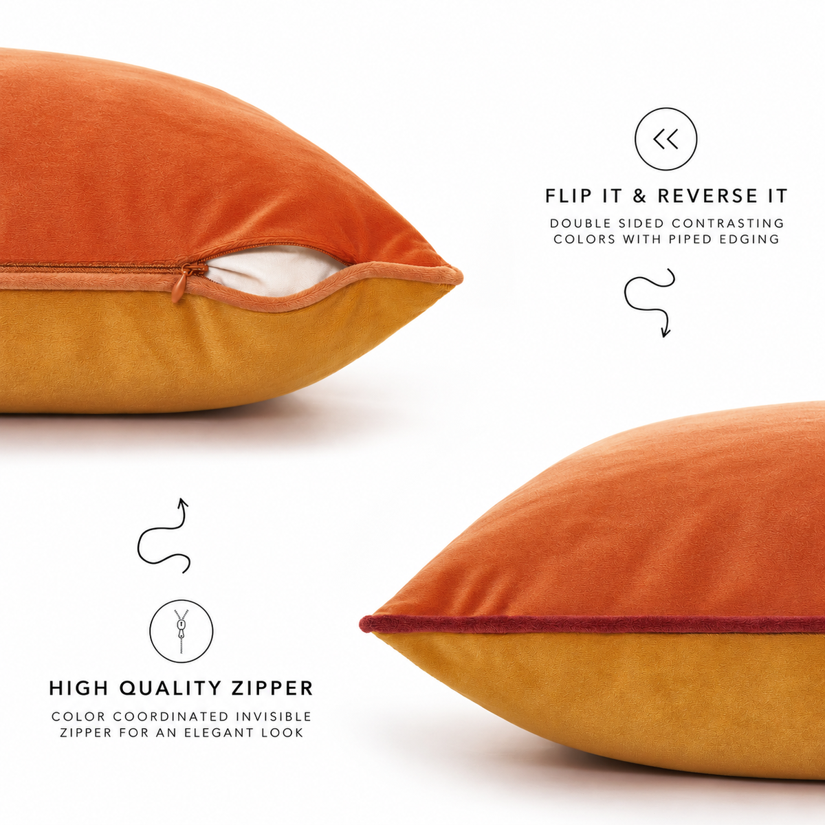 velvet piping decorative throw pillow covers