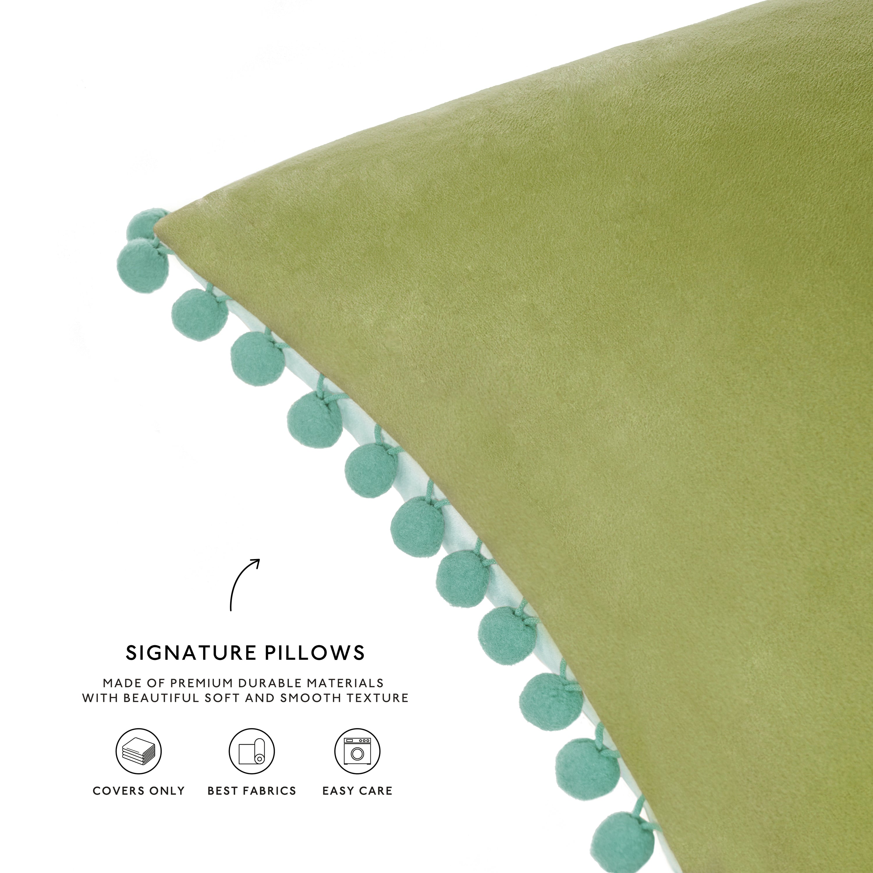 pom pom trim blue green teal light blue decorative throw pillow covers velvet soft