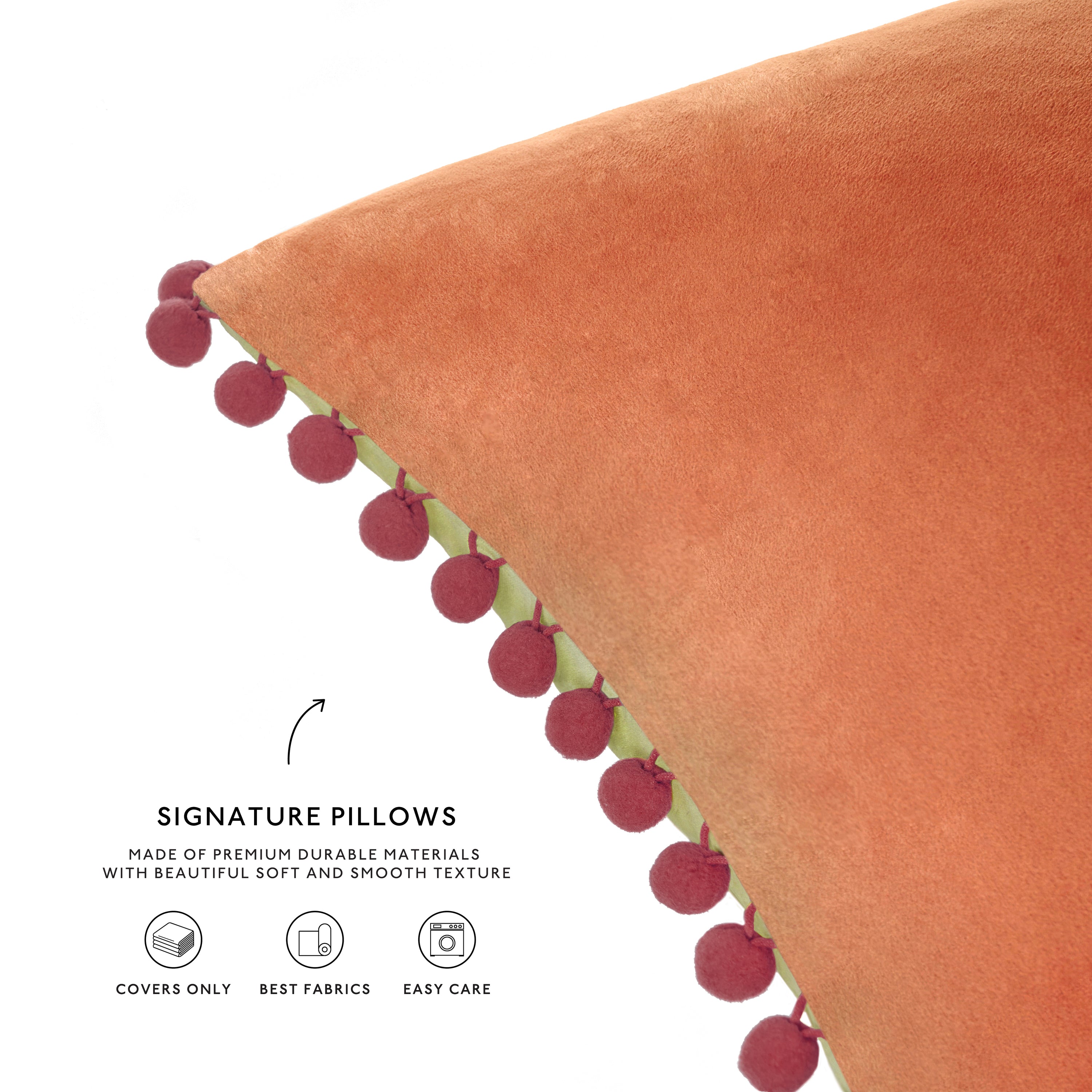 pom pom trim orange plum olive green yellow decorative throw pillow covers velvet soft