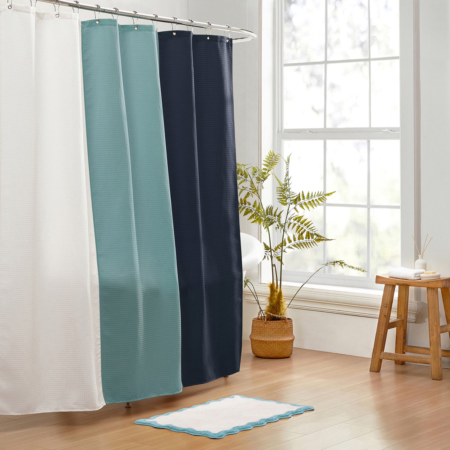 bath mat sky blue scalloped wavy edge