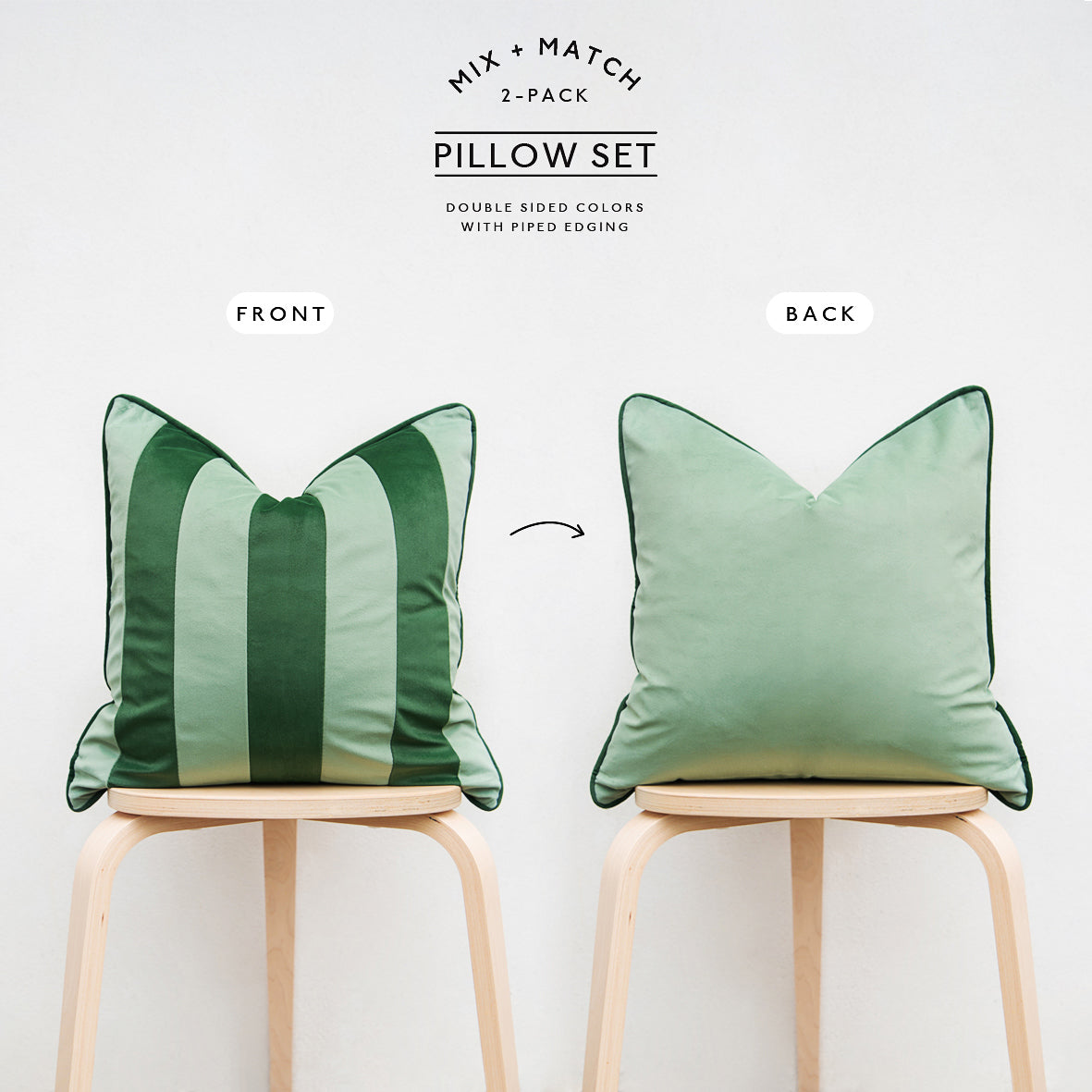 striped velvet pillows set of two green light green
