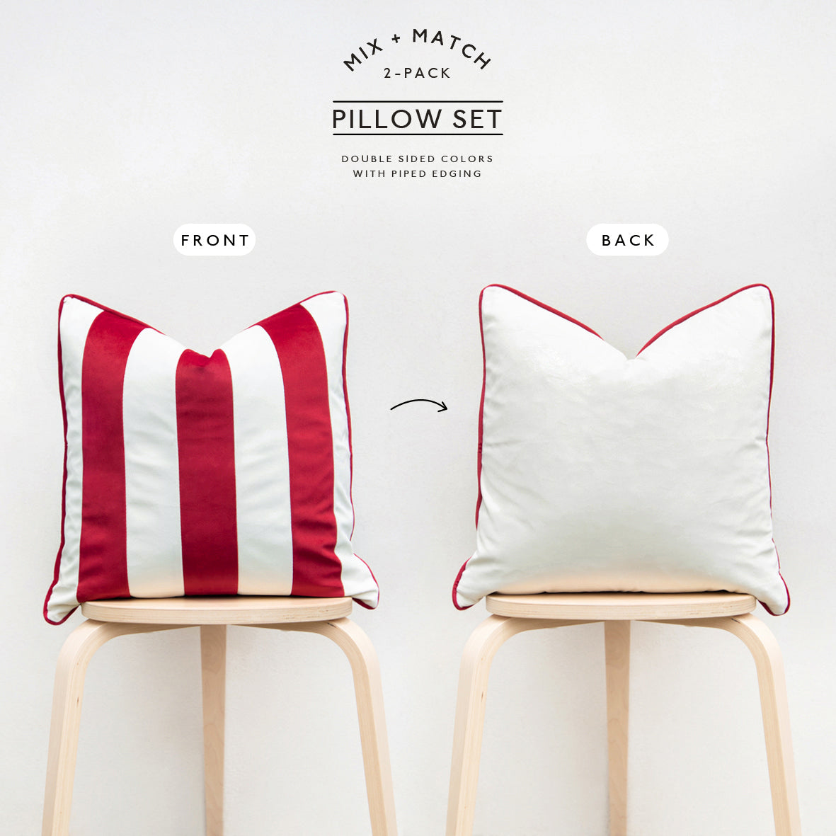 striped velvet pillows set of two red white christmas