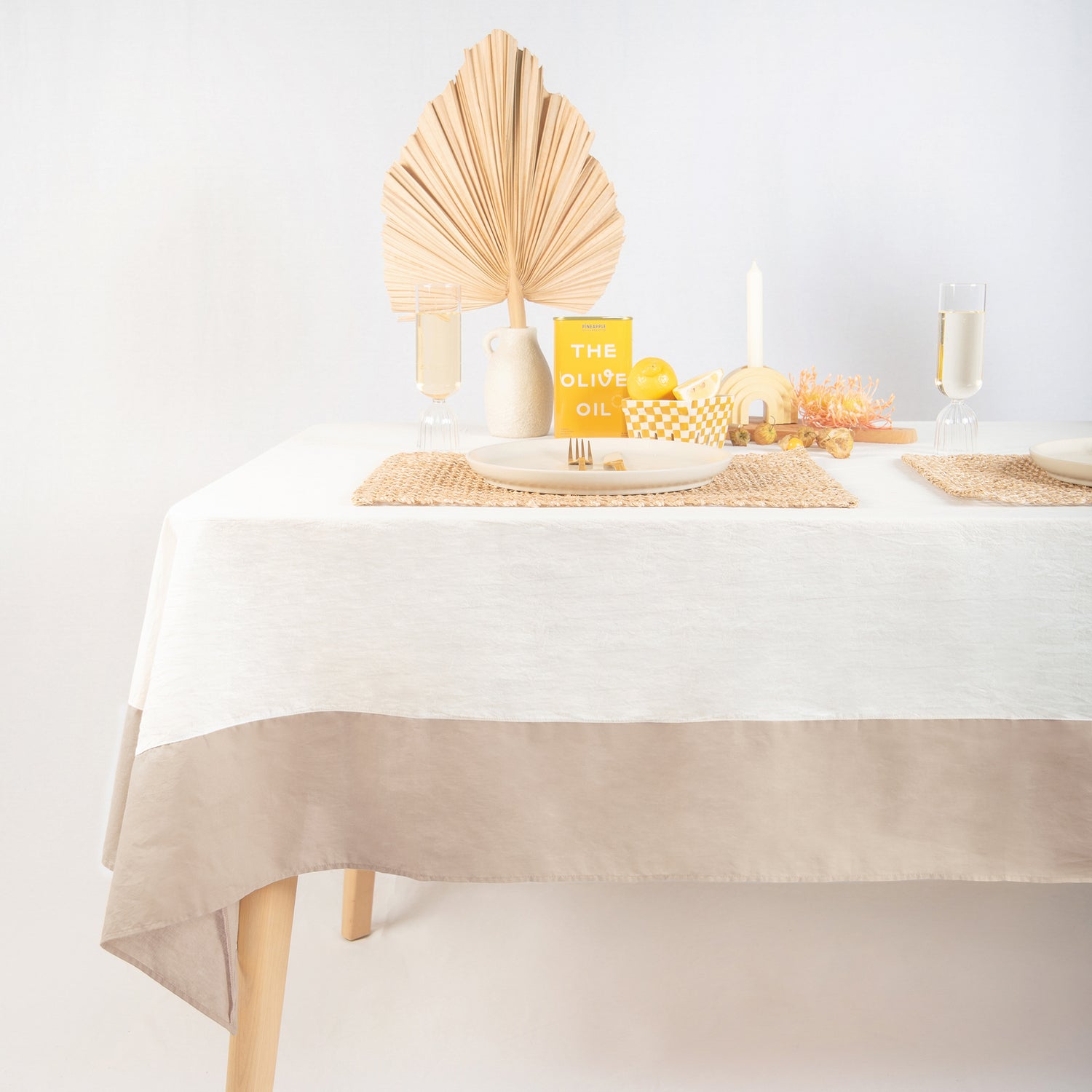 tablecloth cotton stonewashed beige white rectangle