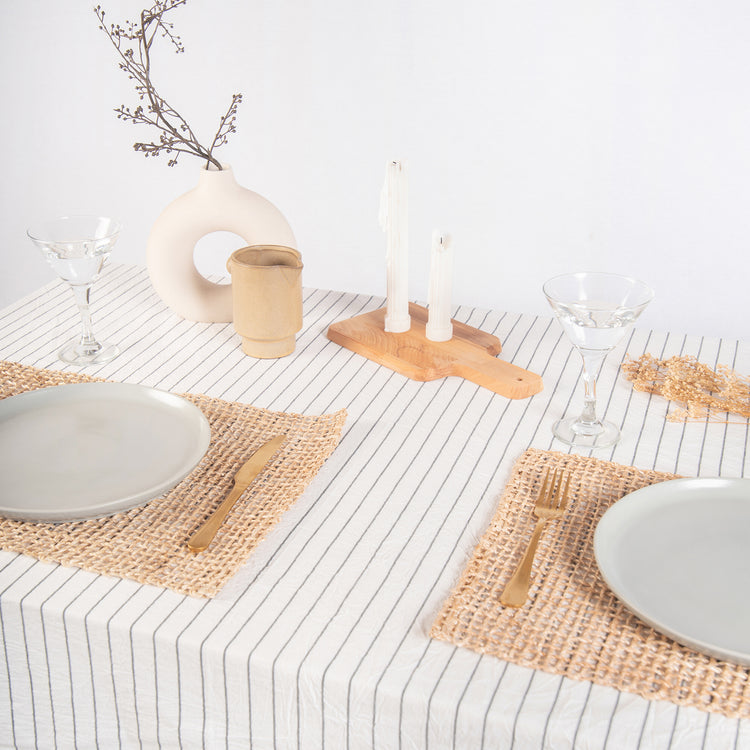 tablecloth cotton stonewashed black white stripes rectangle