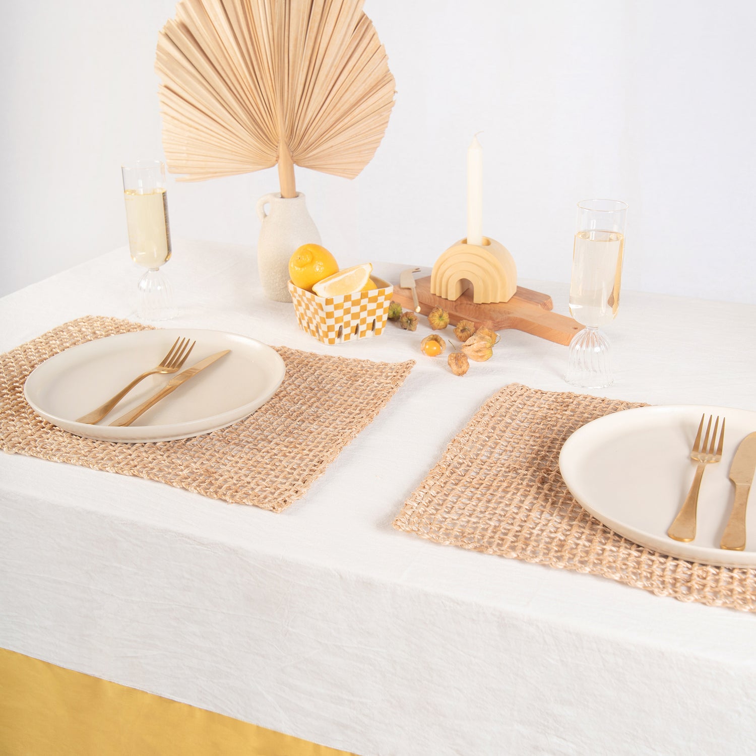 tablecloth cotton stonewashed yellow white rectangle