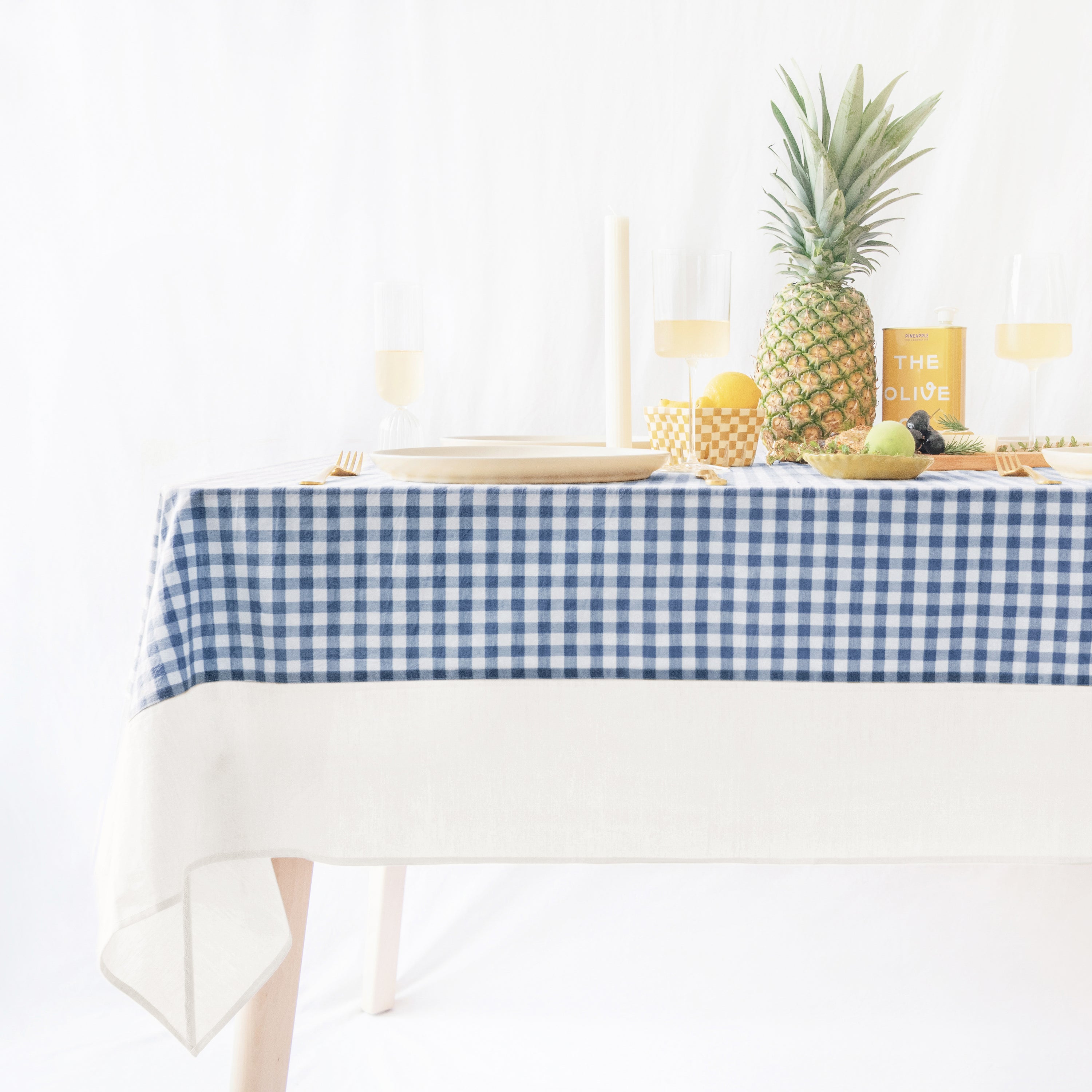 tablecloth gingham plaid buffalo checkered cotton stonewashed blue white rectangle