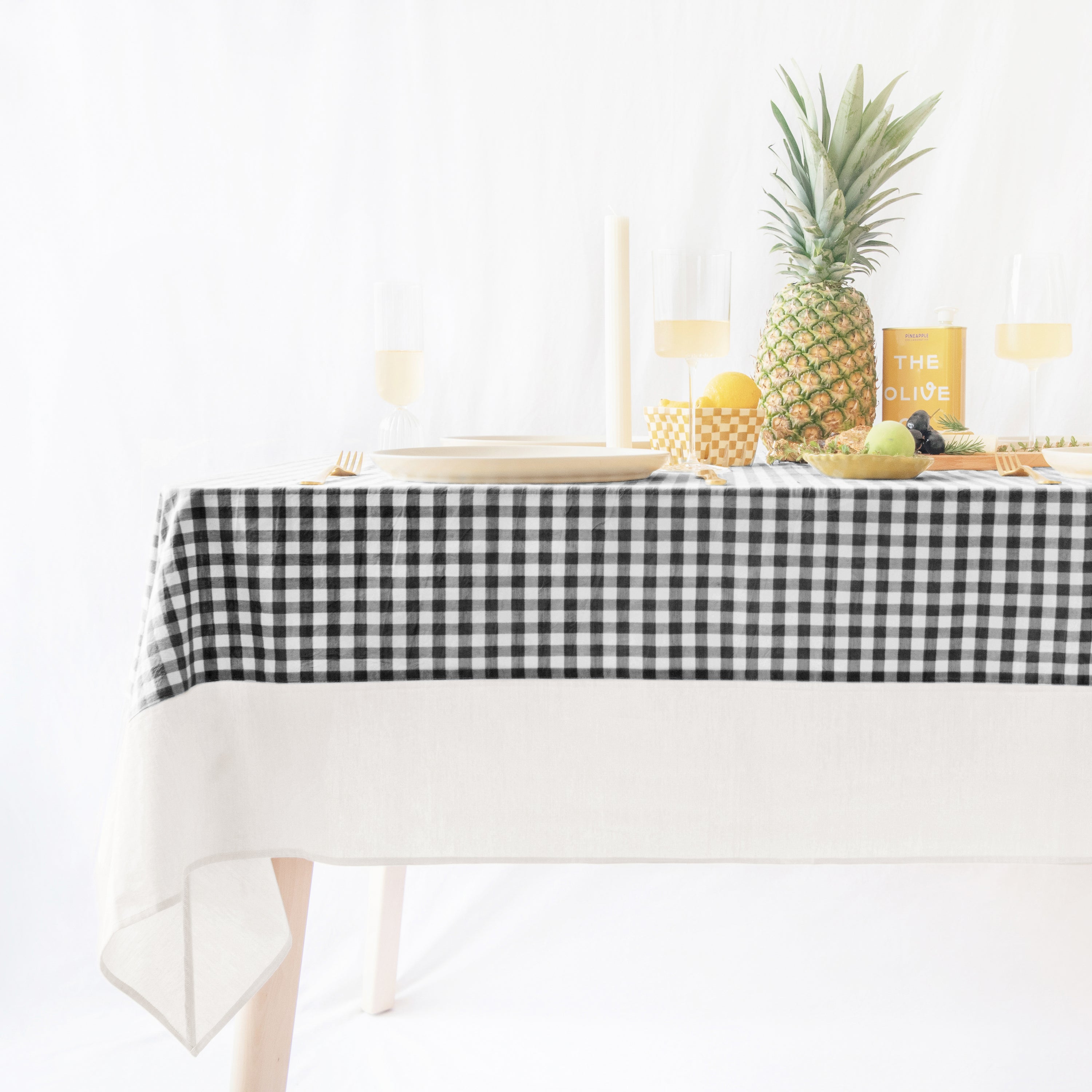 tablecloth gingham plaid buffalo checkered cotton stonewashed black white rectangle