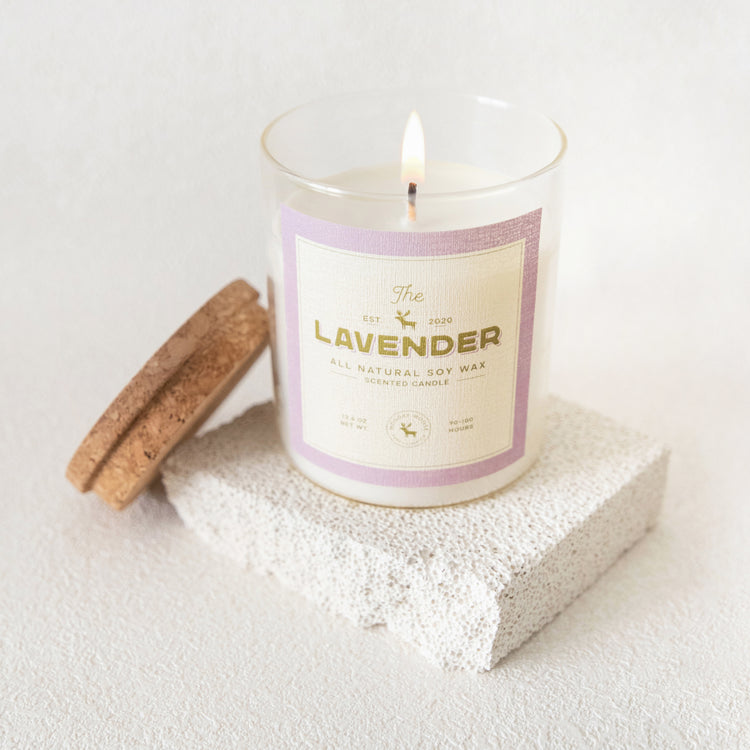 soy wax candle transparent jar lavender