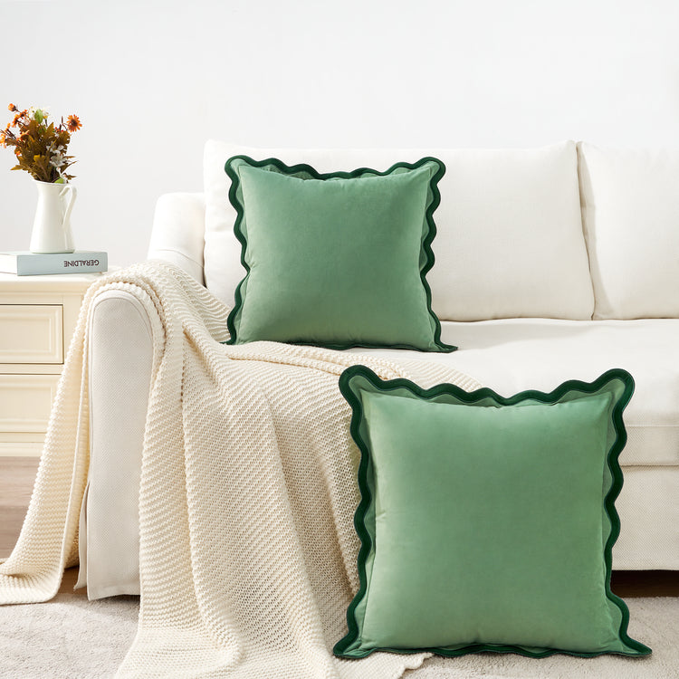 scalloped edge velvet pillows set of two green light green