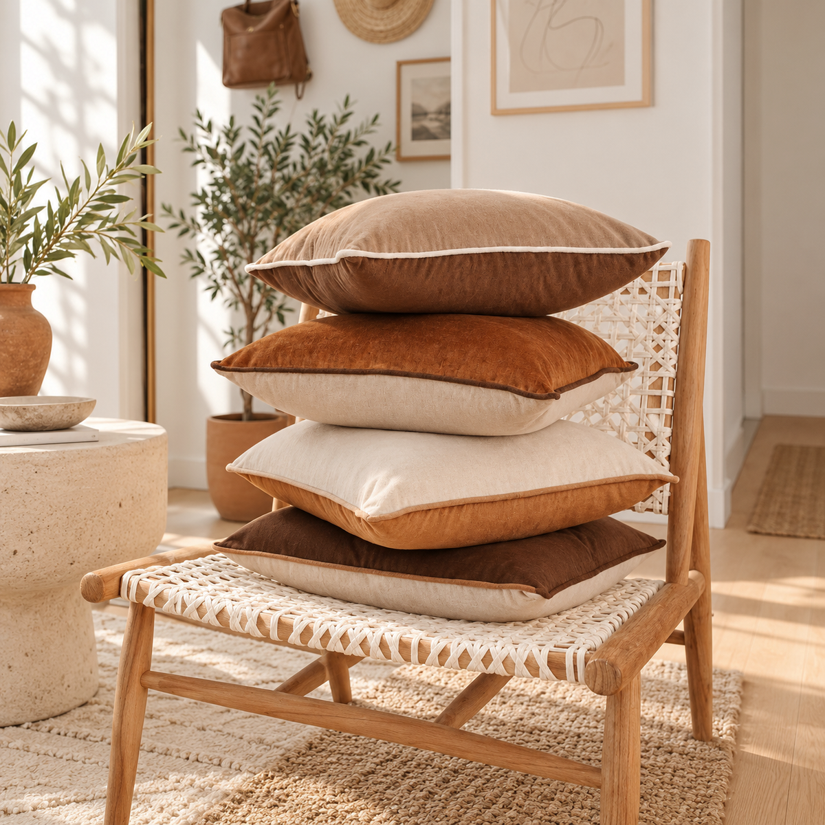 velvet decorative throw pillow covers brown beige