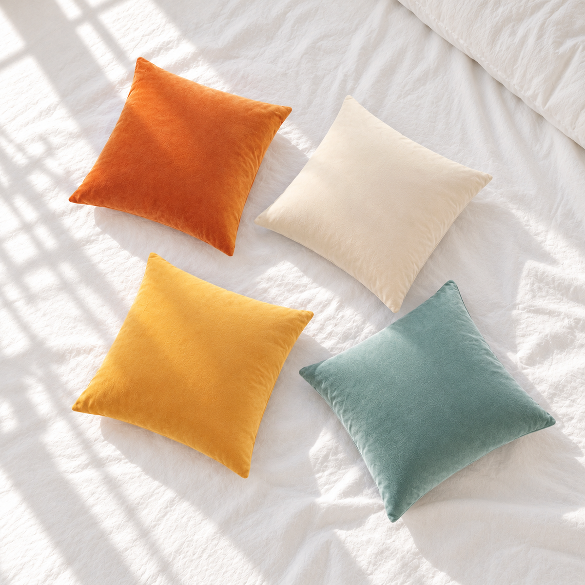 velvet decorative throw pillow covers orange teal yellow beige