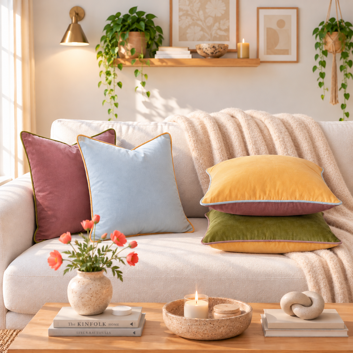 velvet decorative throw pillow covers piping edge