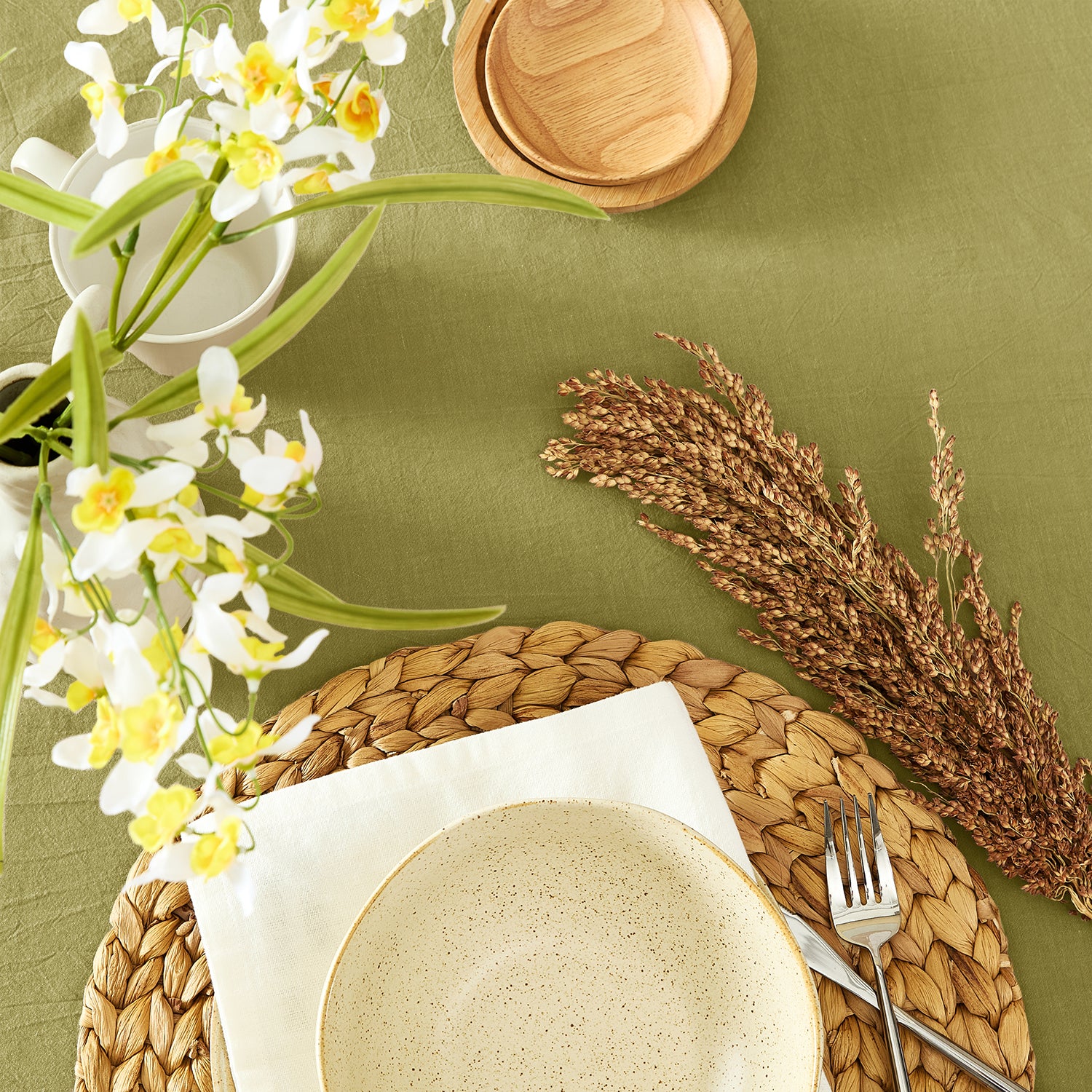 olive green stonewashed cotton tablecloth dining table