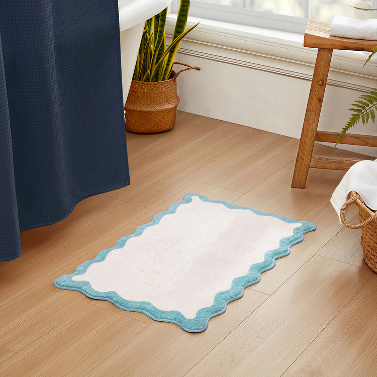 bath mat sky blue scalloped wavy edge